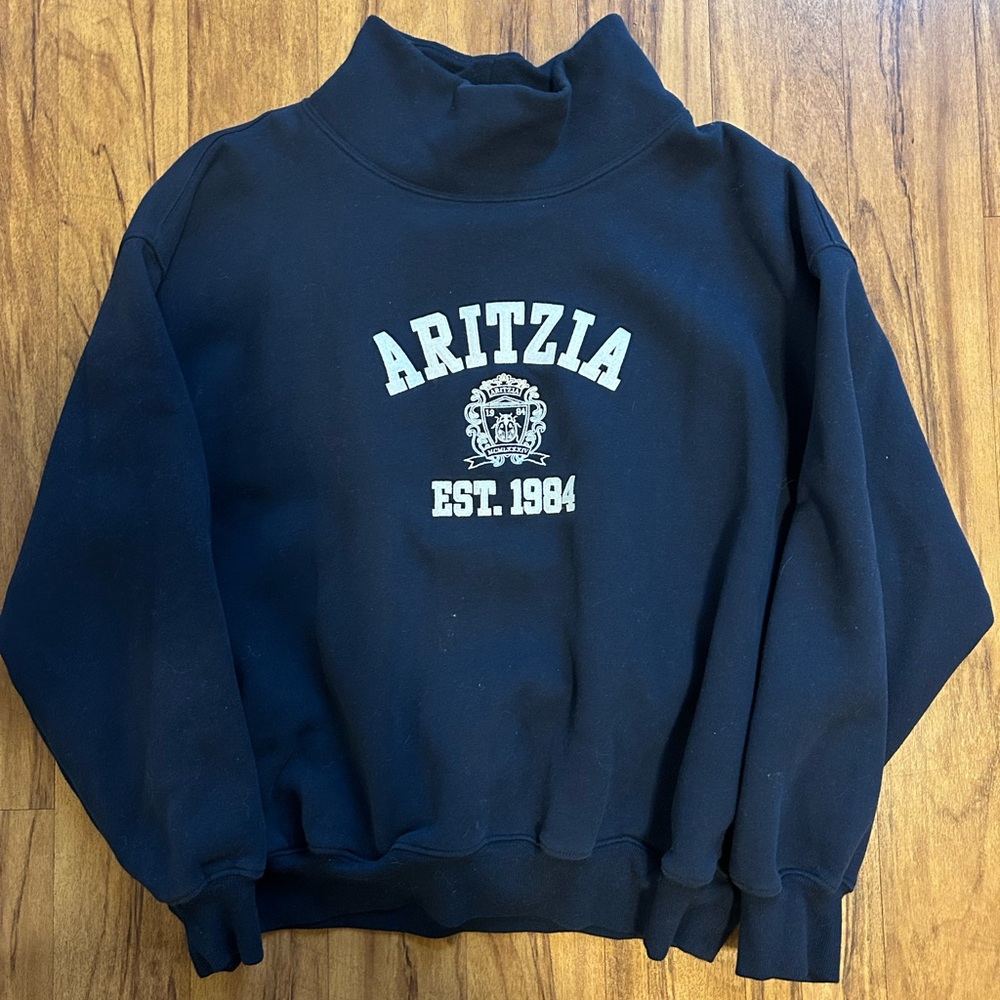 Aritzia Sweatfleece Navy Blue Mega Funnel Neck Sweatshirt